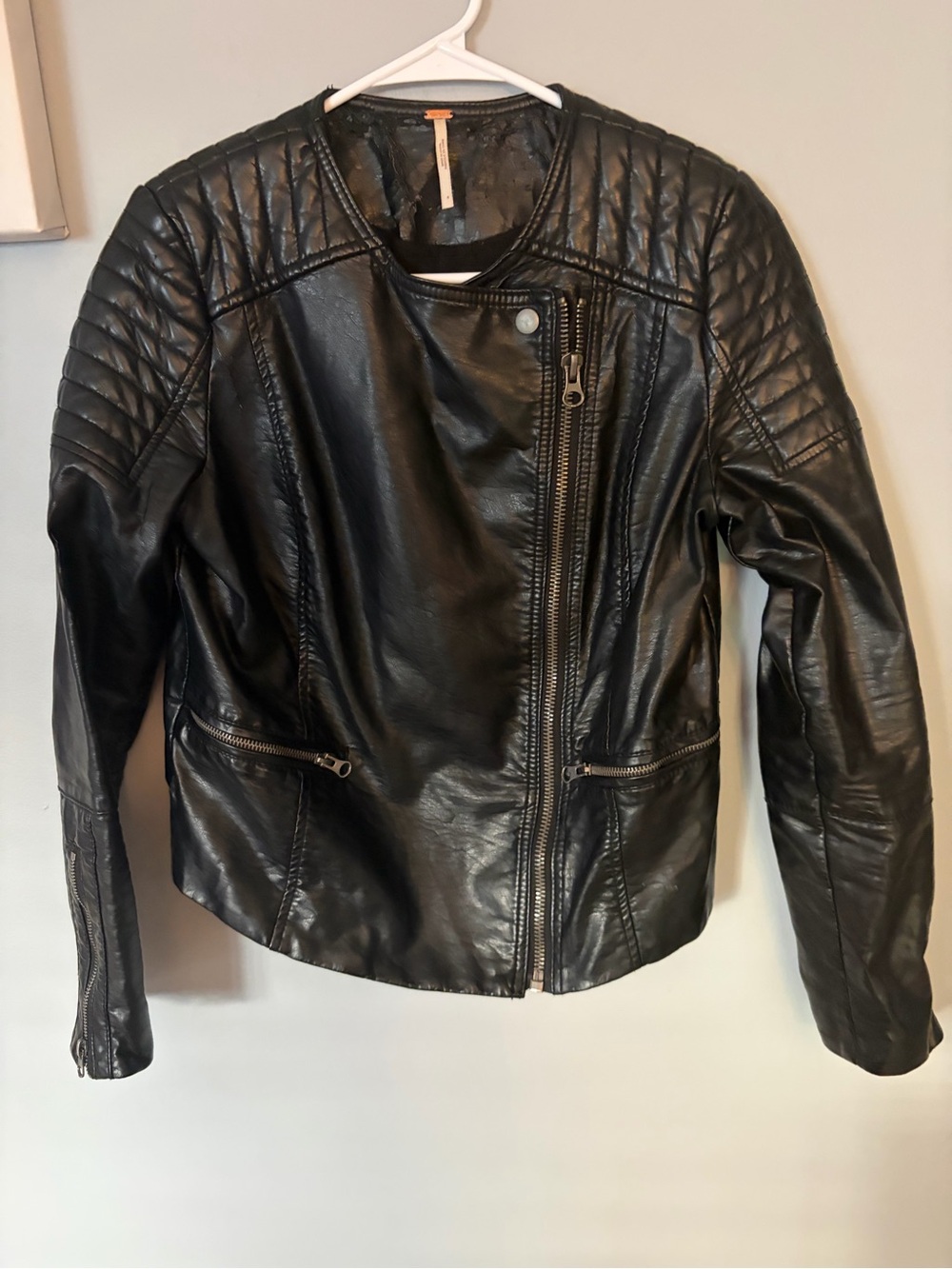 Free People We The Free Heartbreaker Vegan Leather Moto Jacket Black Size 4